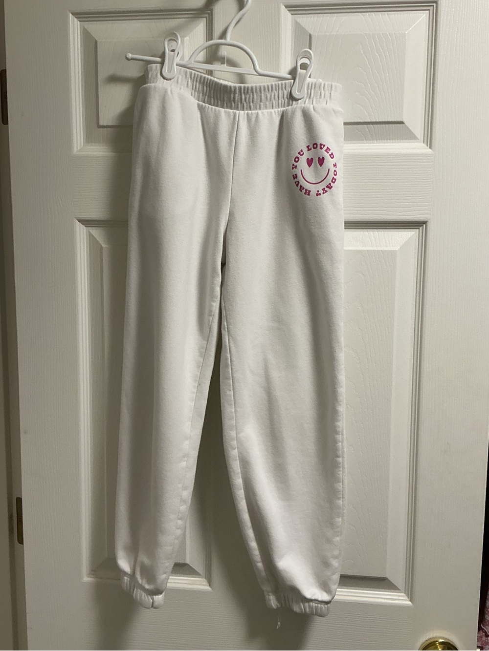 art class White Sweatpants with Pink Smiley Graphic